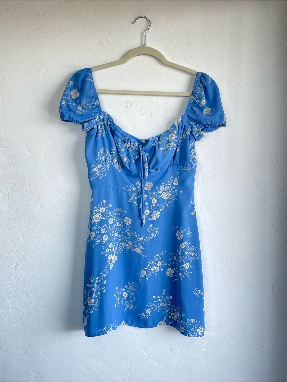 Park & Fifth Blue Floral Square-Neck Puff-Sleeve Mini Dress